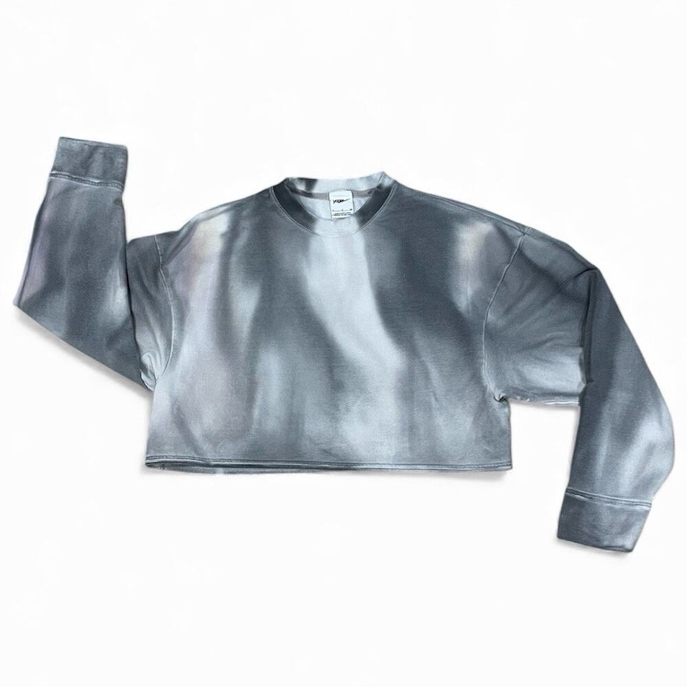 Nike Yoga Luxe Women’s Size Small Cropped Fleece Sweatshirt Tye Dye Gray/White